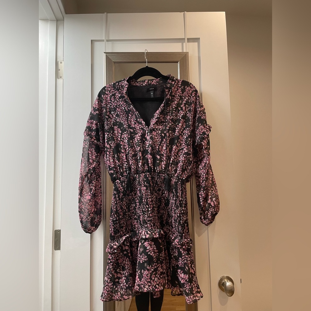 Aqua Ruffled Floral Mini Dress Size S